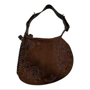 Fendi vintage suede embroidered saddle bad